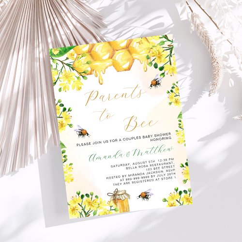 Parents to bee yellow florals Baby Shower Invitation