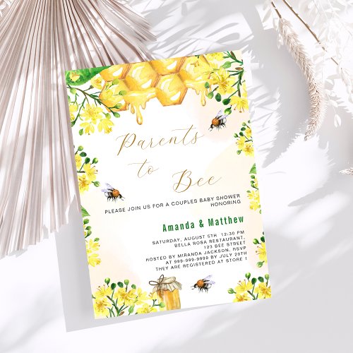 Parents to bee yellow florals couples Baby Shower Invitation