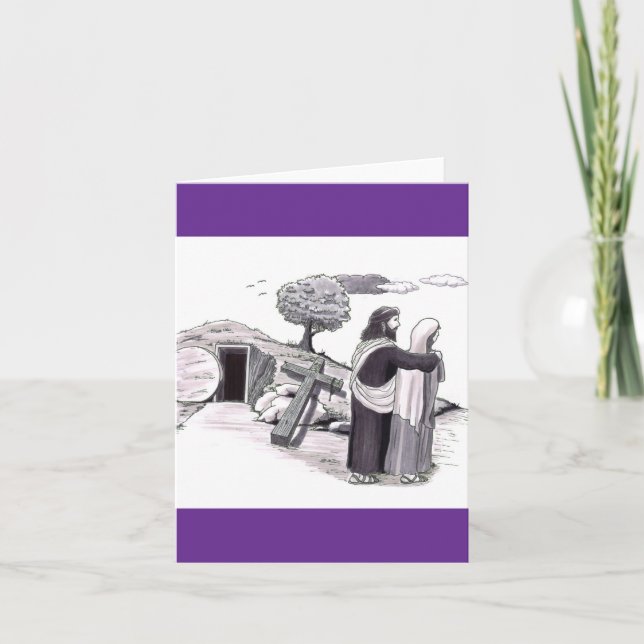 Parents Walking Past Tomb Where Son is and Crucifi Card (Front)