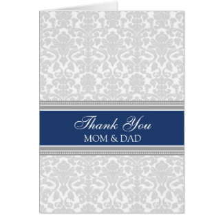 Parents Wedding Day Thank You Blue Gray Damask Card