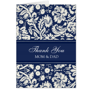 Parents Wedding Day Thank You Coral Blue Damask Card