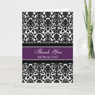 Parents Wedding Day Thank You Coral Plum Damask Card