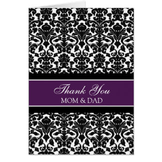 Parents Wedding Day Thank You Coral Plum Damask Card