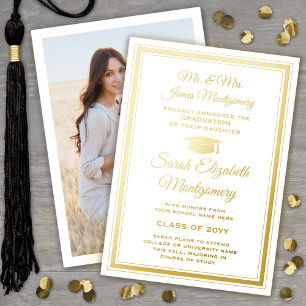 Parents White & Foil Photo Graduation Announcement