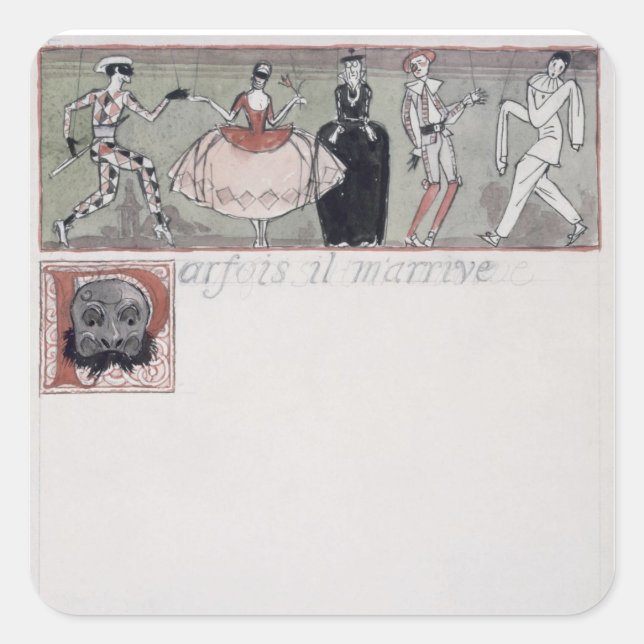 'Parfois il m'arrive' (ink and w/c on paper) Square Sticker (Front)