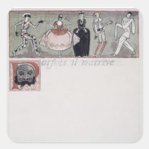 'Parfois il m'arrive' (ink and w/c on paper) Square Sticker