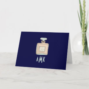 Parfum Bottle Illustration With Monogram Initials Letterpress Thank You Card