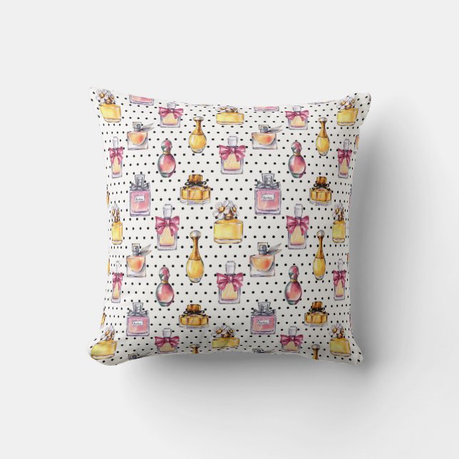 Parfum Bottle Pattern Throw Pillow (Front)