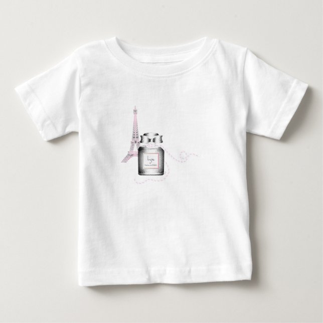 Parfum Bottle with Eiffel Tower and Rope Baby Baby T-Shirt (Front)