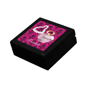 Parfum & Pearls Pink & Black Damask Trinket Box