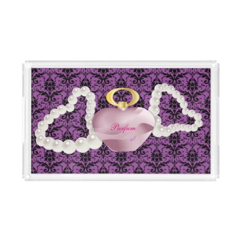 Parfum  Pearls Purple  Black Damask Vanity Tray