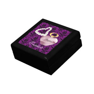 Parfum & Pearls Purple Wine Damask Trinket Box