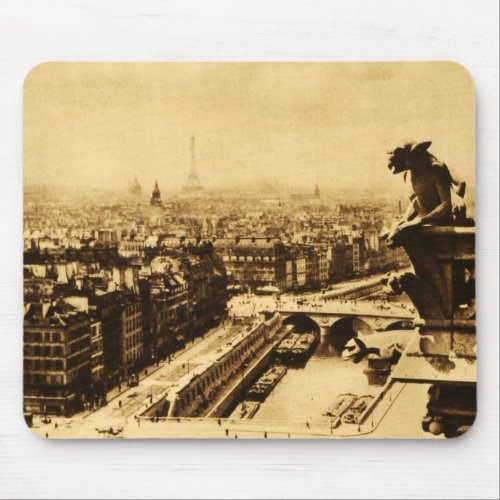 Pari Skyline with Notre Dame Gargoyle Mouse Pad