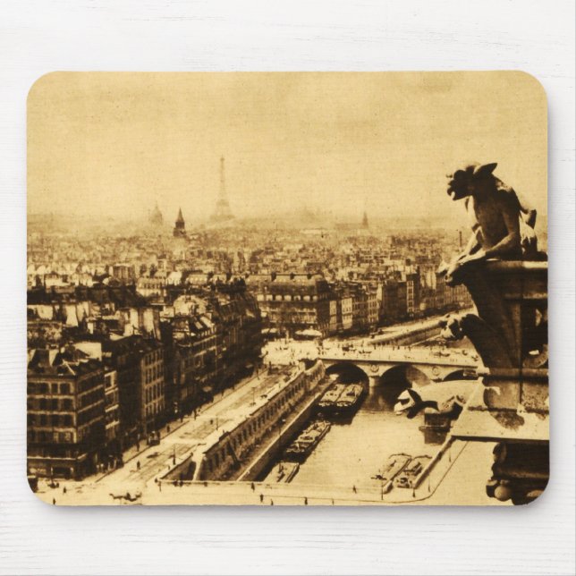 Pari Skyline with Notre Dame Gargoyle Mouse Pad (Front)