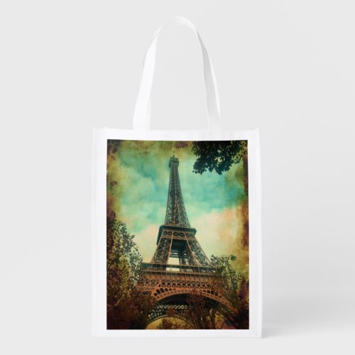 Paris A Vintage Eiffel Tower Reusable Grocery Bag