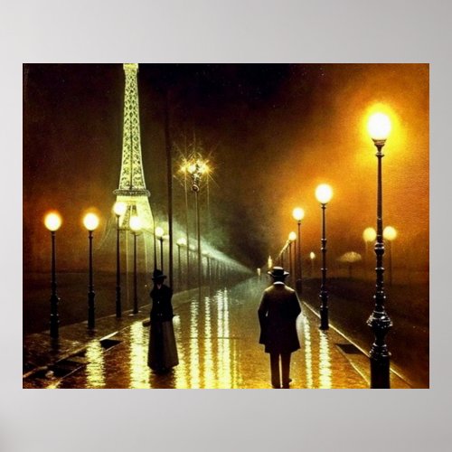 Paris a wet night Eiffel tower interior designer  Poster