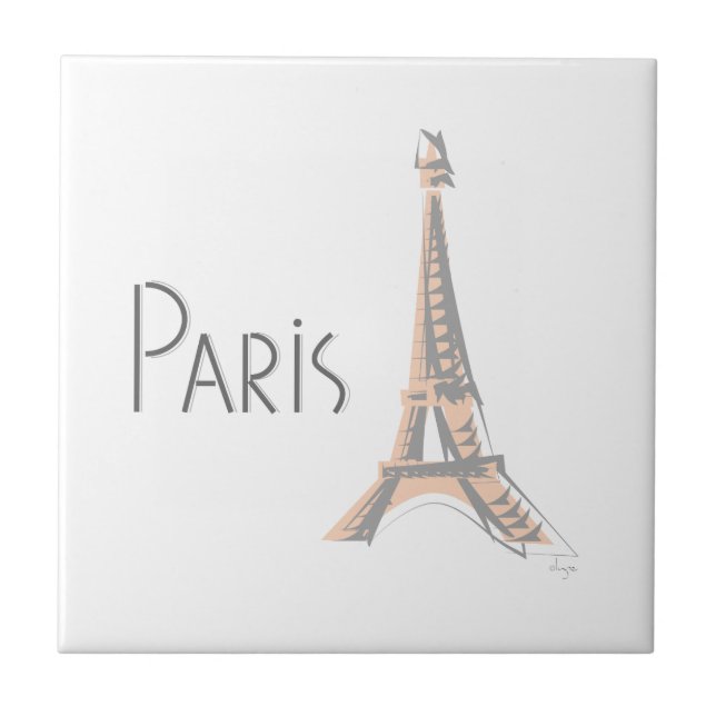 PARIS Abstract Grey Eiffel Tower Ceramic Tile (Front)