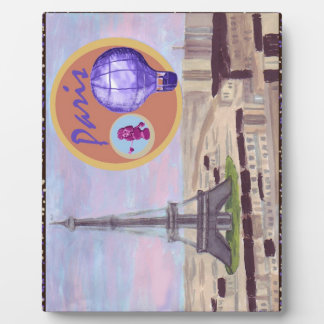 Paris Aerial Painting With Eiffel Tower, Poodle, A Plaque