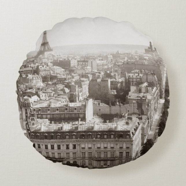 Paris: Aerial View, 1900 Round Pillow (Front)