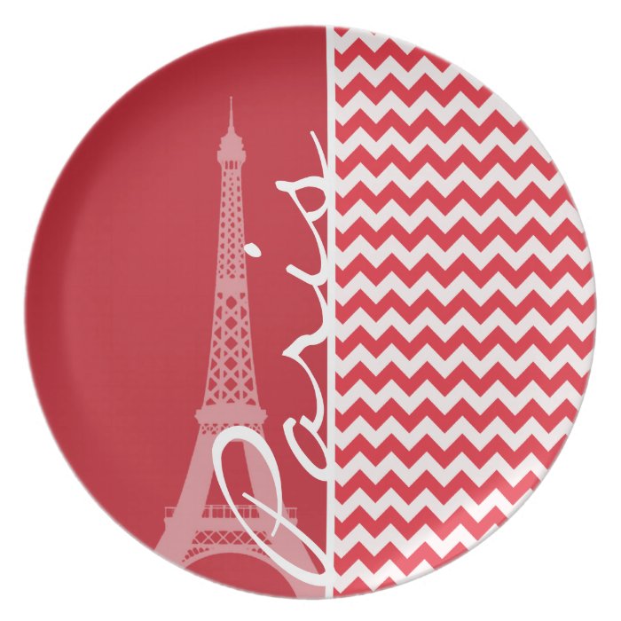 Paris; Alizarin Crimson Chevron Party Plates