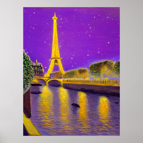 Paris Along the Seine Under the Stars Poster