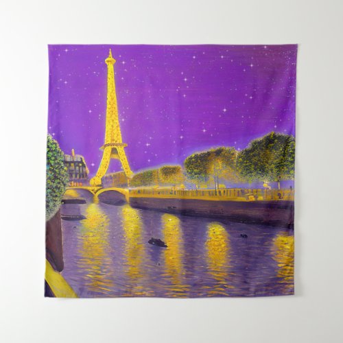 Paris Along the Seine Under the Stars Tapestry
