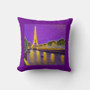 Paris Along the Seine Under the Stars Throw Pillow