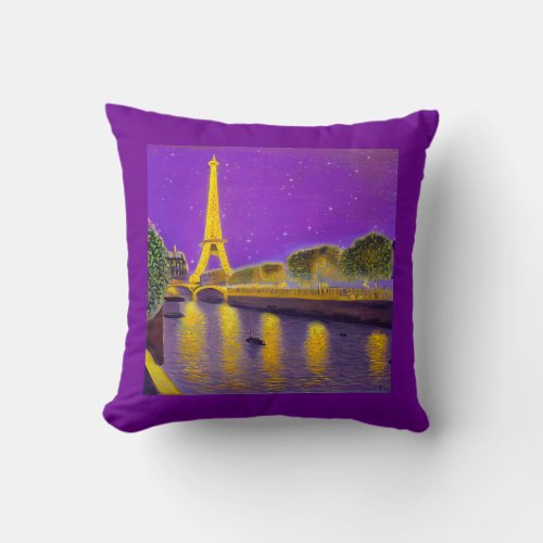 Paris Along the Seine Under the Stars Throw Pillow
