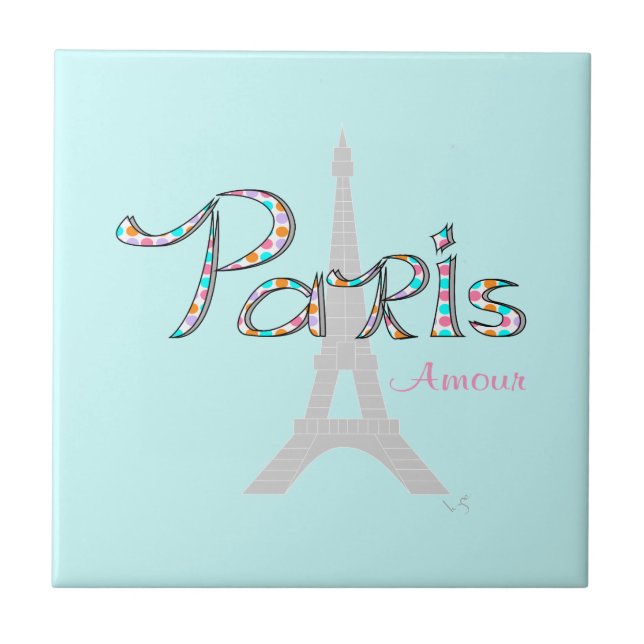 PARIS Amour with Eiffel Tower Ceramic Tile (Front)
