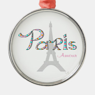 PARIS Amour with Eiffel Tower Metal Ornament