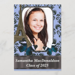 Paris and butterflies photo graduation invitation