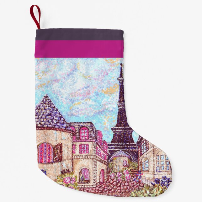 Paris and Eiffel Tower inspired Christmas Stocking (Front)