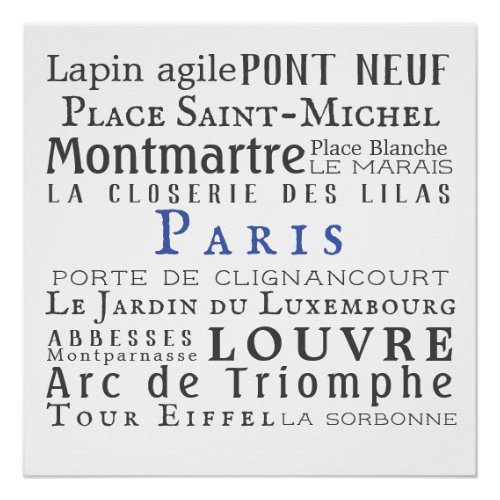 Paris and its landmarks poster