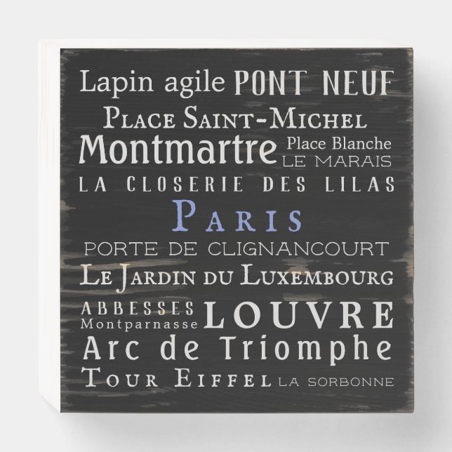 Paris and its landmarks wooden box sign (Front Horizontal)