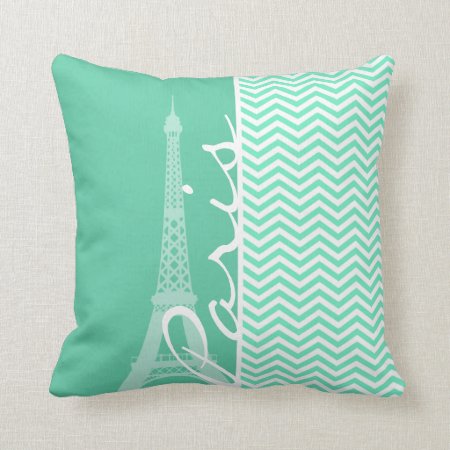 Paris; Aquamarine Chevron Throw Pillow