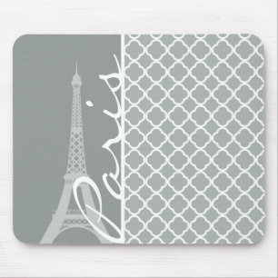 Paris; Ash Gray Moroccan Quatrefoil Mouse Pad