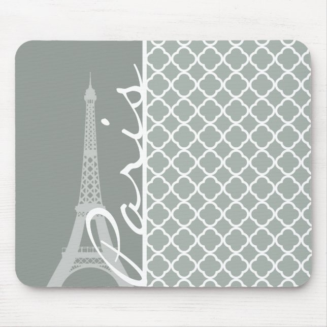 Paris; Ash Gray Moroccan Quatrefoil Mouse Pad (Front)