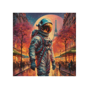 Paris astronaut wood wall art