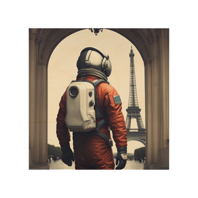 Paris astronaut  wood wall art (Front)