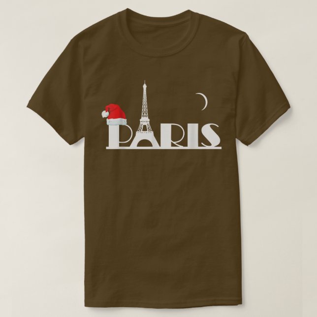 Paris at night and the Eiffel Tower with Santa hat T-Shirt (Design Front)