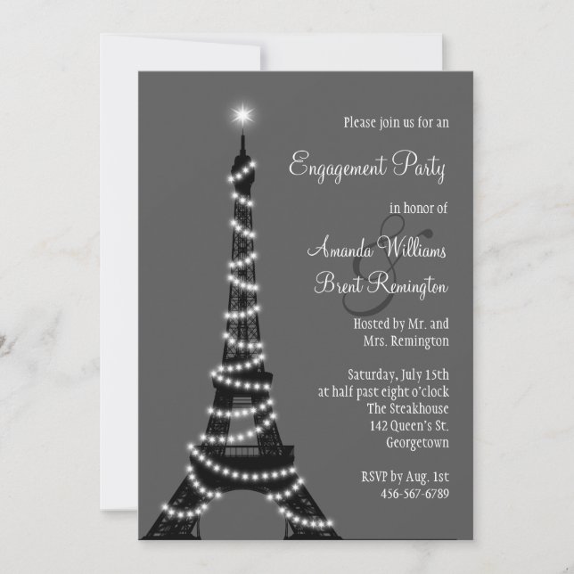 Paris at Night Engagement Party Invitation (Front)