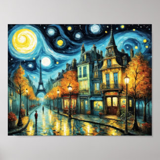 Paris at night in Van Gogh style Poster