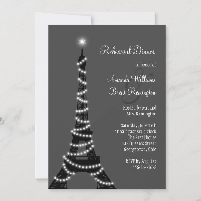 Paris at Night Rehearsal Dinner Invitation (Front)