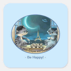 Paris at Night Square Stickers - Happy