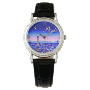 Paris at Twilight Under a Crescent Moon Watch