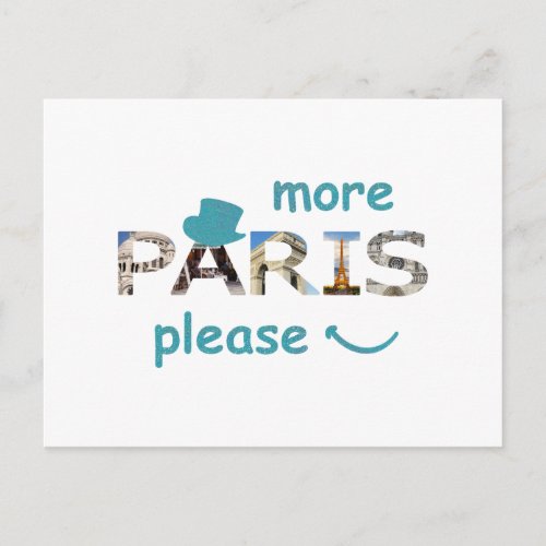 Paris Attractions More Paris Please Blue Glitter Postcard