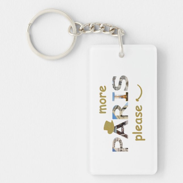 Paris Attractions More Paris Please Golden Glitter Keychain (Front)