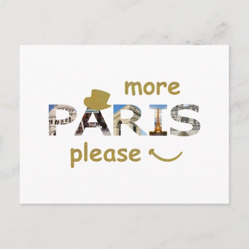 Paris Attractions More Paris Please Golden Glitter Postcard