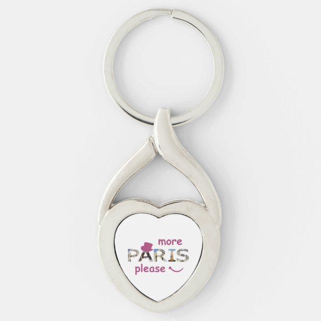 Paris Attractions More Paris Please Pink Glitter Keychain (Front)
