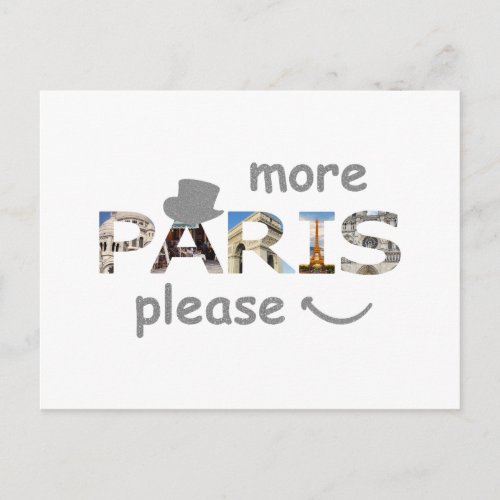 Paris Attractions More Paris Please Silver Glitter Postcard